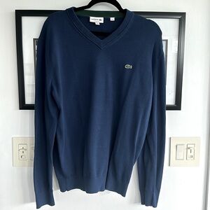 Mens Lacoste blue v neck sweater size large